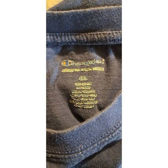 Mens Size Size 4XL Champion Checkerboard Navy Blue Logo Tshirt - Picture 4 of 6